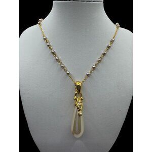 Nolan‎ Miller Vienna Pendant w Simulated Pearl Chain Gold Tone Crystals New 22"